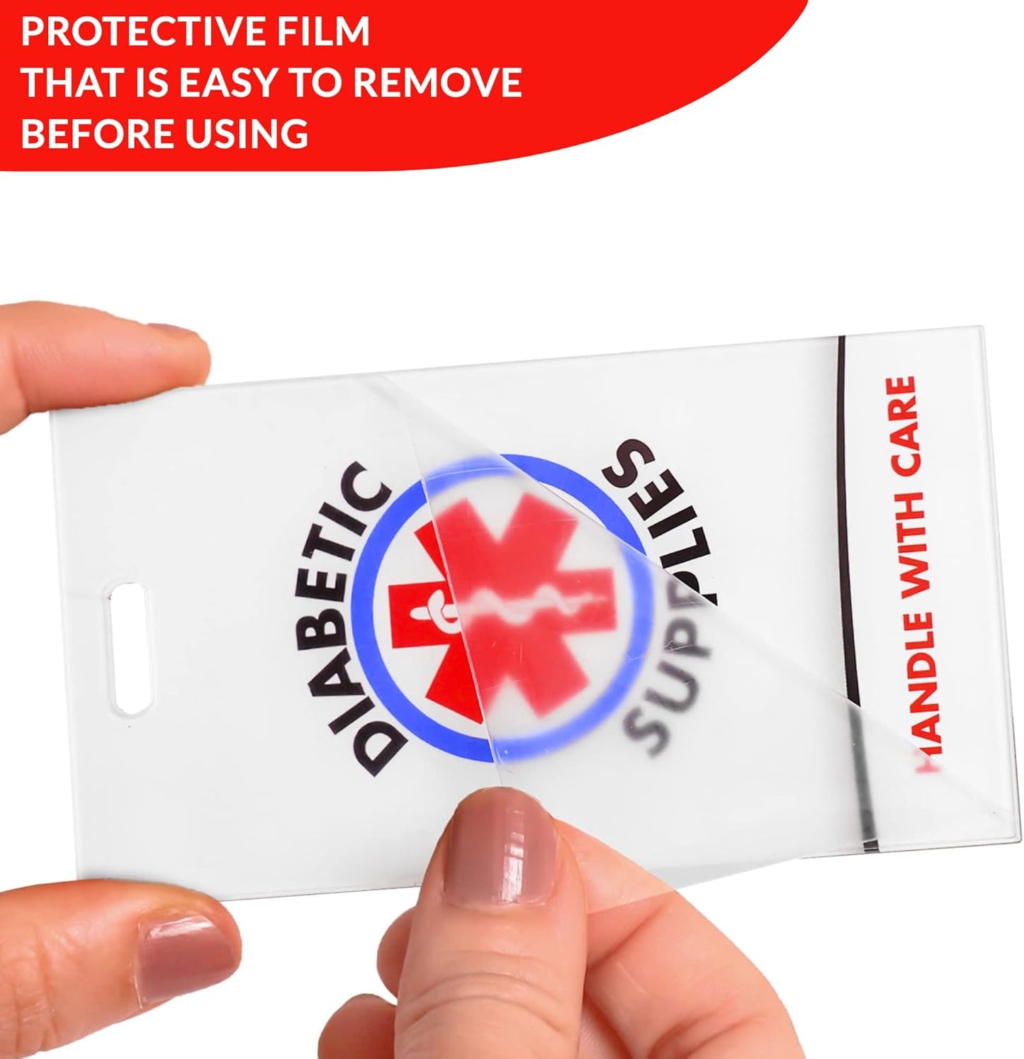 Diabetic Supplies ID Identification Luggage Tag | White | Medical Alert | Insulin Medical Equipment | Handle with Care | Bag Tag | Luggage Gift