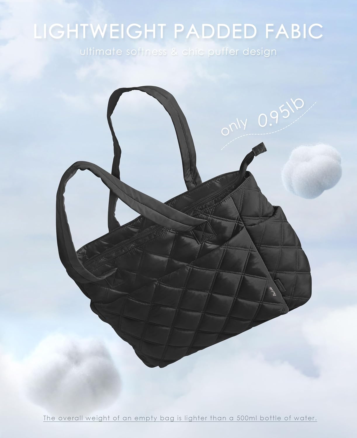 Tote Bag for Women, Lightweight Puffer Tote Work Bags with Compartments for Travel, Quilted Shoulder Bag with Zipper