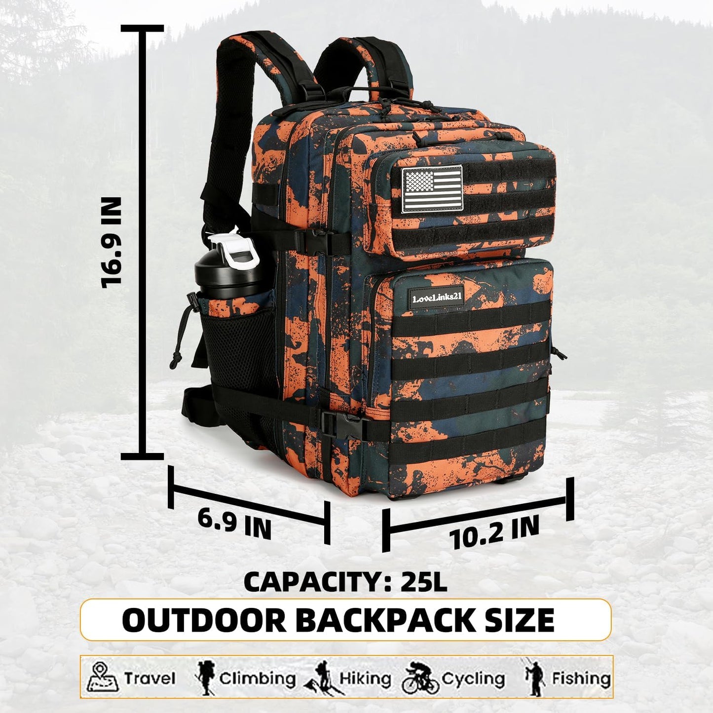 25L Tactical Backpack for Men Women Military Backpack Army Assault Pack Molle Backpack Small Bug Out Bag Travel Rucksack Daypack (Mars Camo)