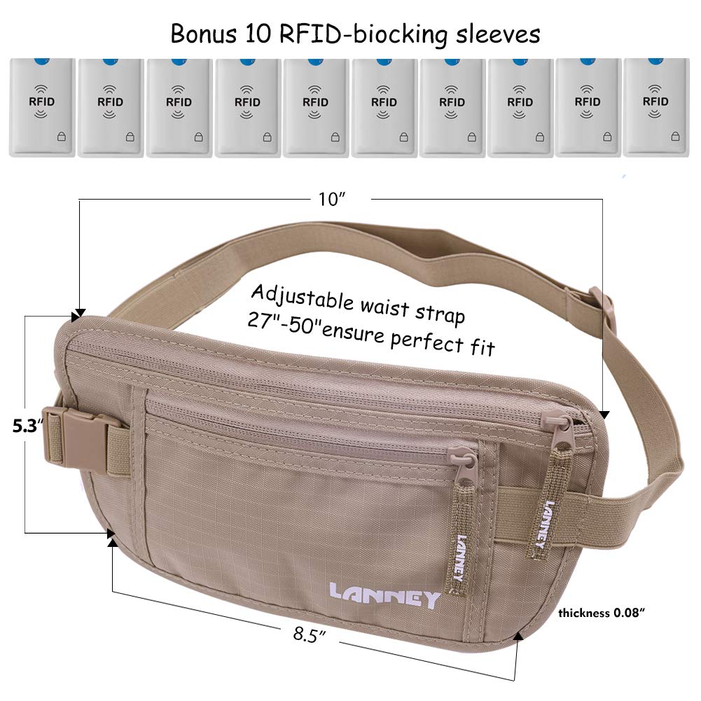 Money Belt for Travel, Slim RFID Blocking Women and Men Hidden Travel Pouch Under Clothes, Passport