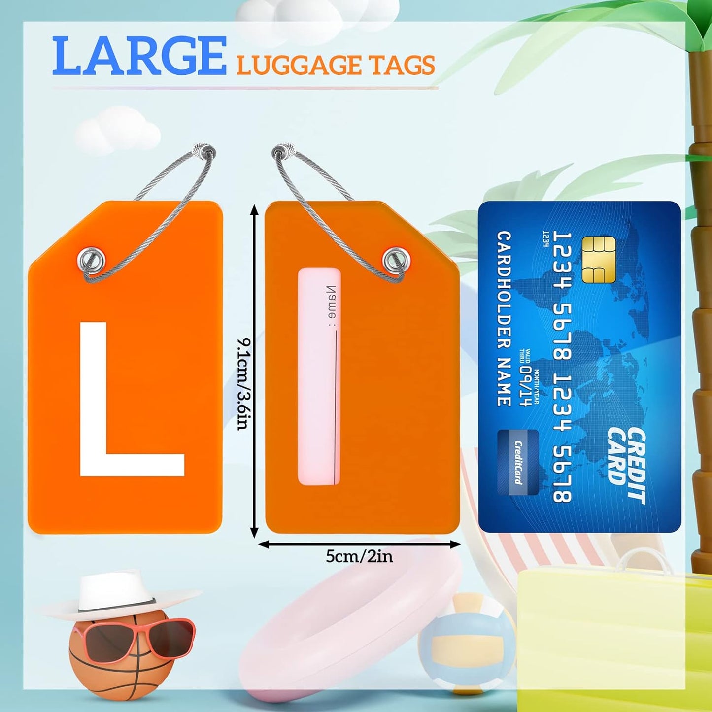 8 Pcs Initial Letter A-Z Luggage Tags Silicone Suitcase Instrument Tag with Name Card and Stainless Steel Loop(Letter L,Orange)