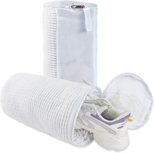 GOGOODA Shoes Bags for Laundry, 2 PCS Sneakers Wash Bags for Flats, Durable Shoe Cleaning Bag for Washing Machine and Dryers, Reusable Shoe Wash Bags for Tennis Shoes Unstain Cleaner Kit(White, 2Pack)