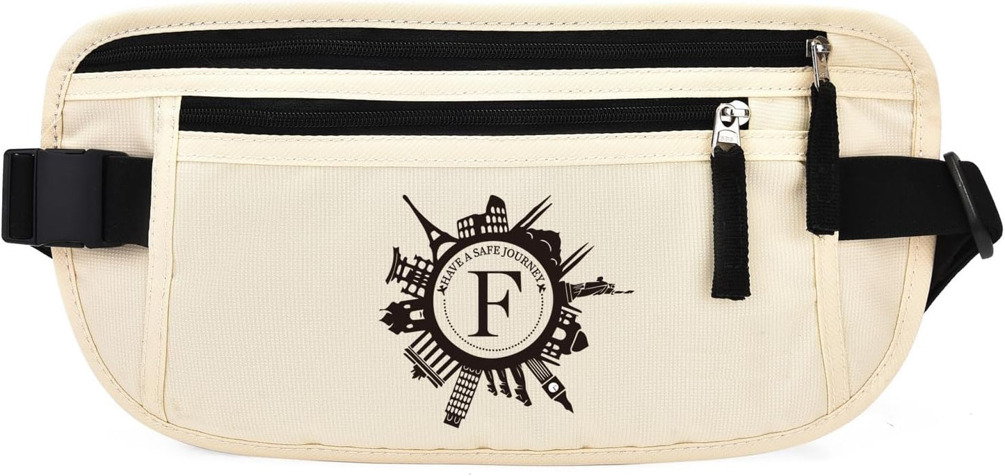 DAITET Personalized Initial Money Belt,RFID Blocking Travel Secure Bag,Monogrammed Gift for Women, Mom and Travel enthusiasts(F)
