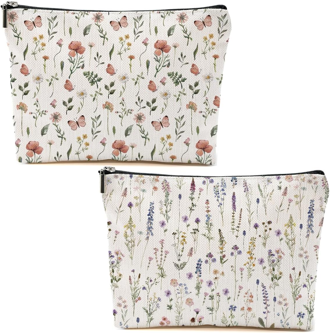2pcs Floral Makeup Bags for Women, Cute Flower Aesthetic Travel Toiletry Bag, Coquette Cosmetic Bag, Portable Zipper Pouch Cosmetics Pouch Gifts for Women Girls