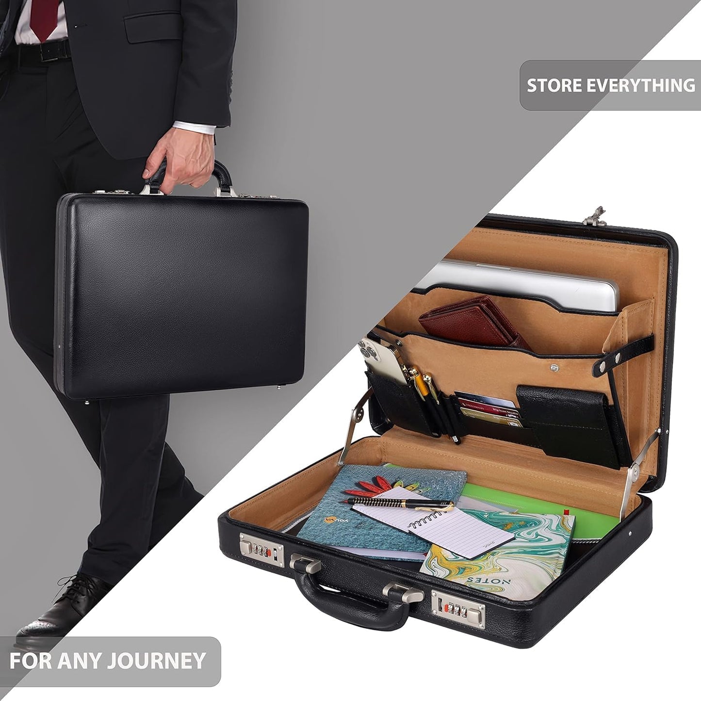 Full Grain Leather Briefcase Attache Case For Unisex Size L17xW3xH12 Inches Briefcase Bag