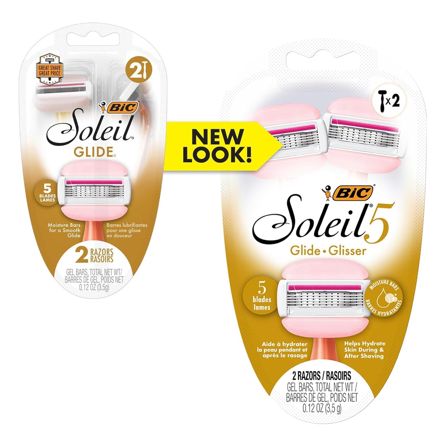 BIC Soleil Glide Disposable Razors for Women, 5 Blades With Shea Butter Moisture Bars For a Smooth Glide, 2 Piece Razor Set
