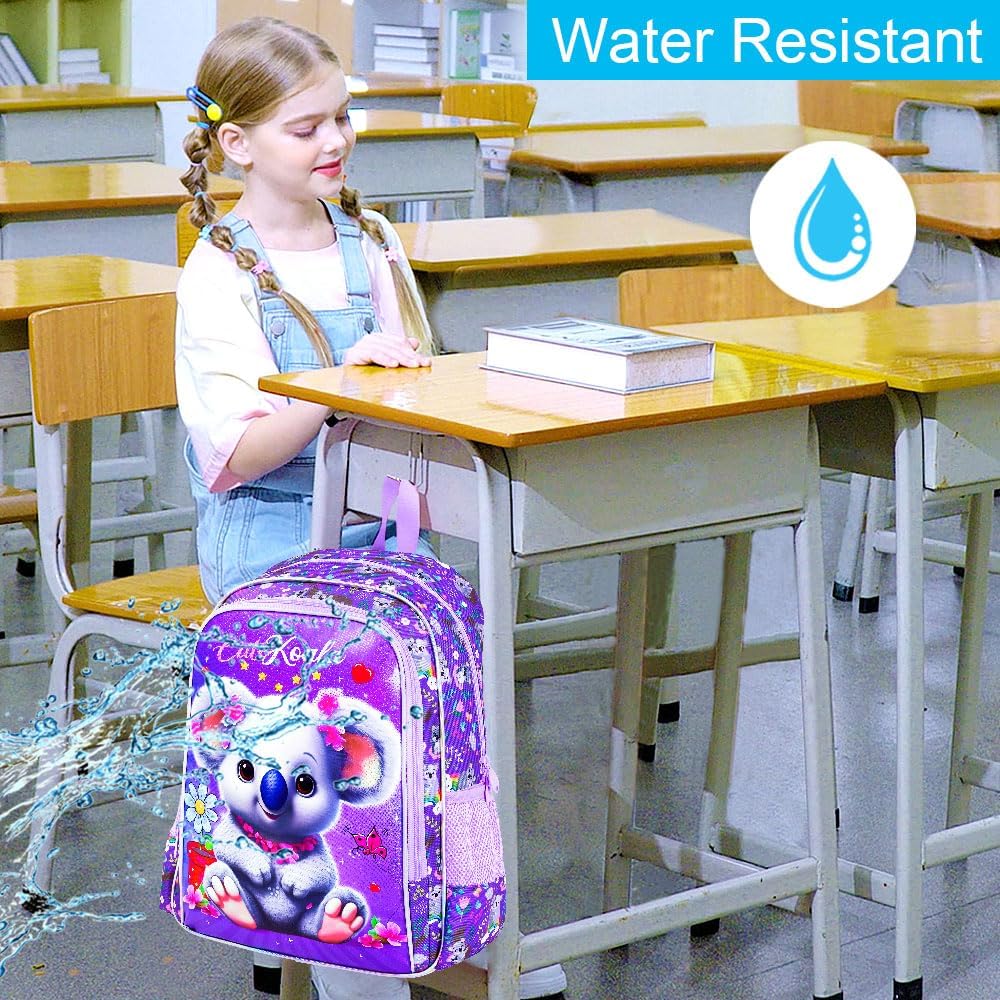 CCJPX 3PCS Backpack for Girls, 16" Koala Preschool Bookbag with Lunch Box，Kids Water Resistant School Backpacks for Elementary Kindergarten