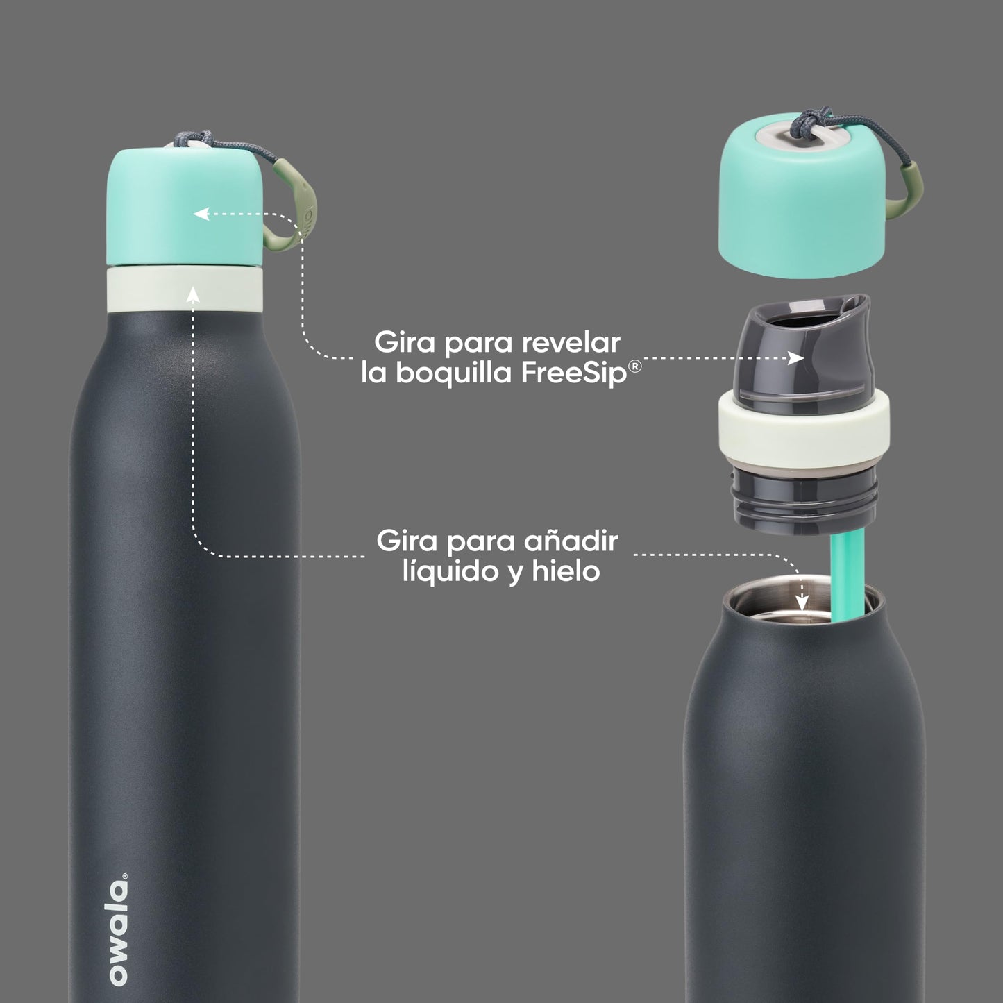 Owala FreeSip Twist Stainless Steel Water Bottle 24 oz Foggy Tide