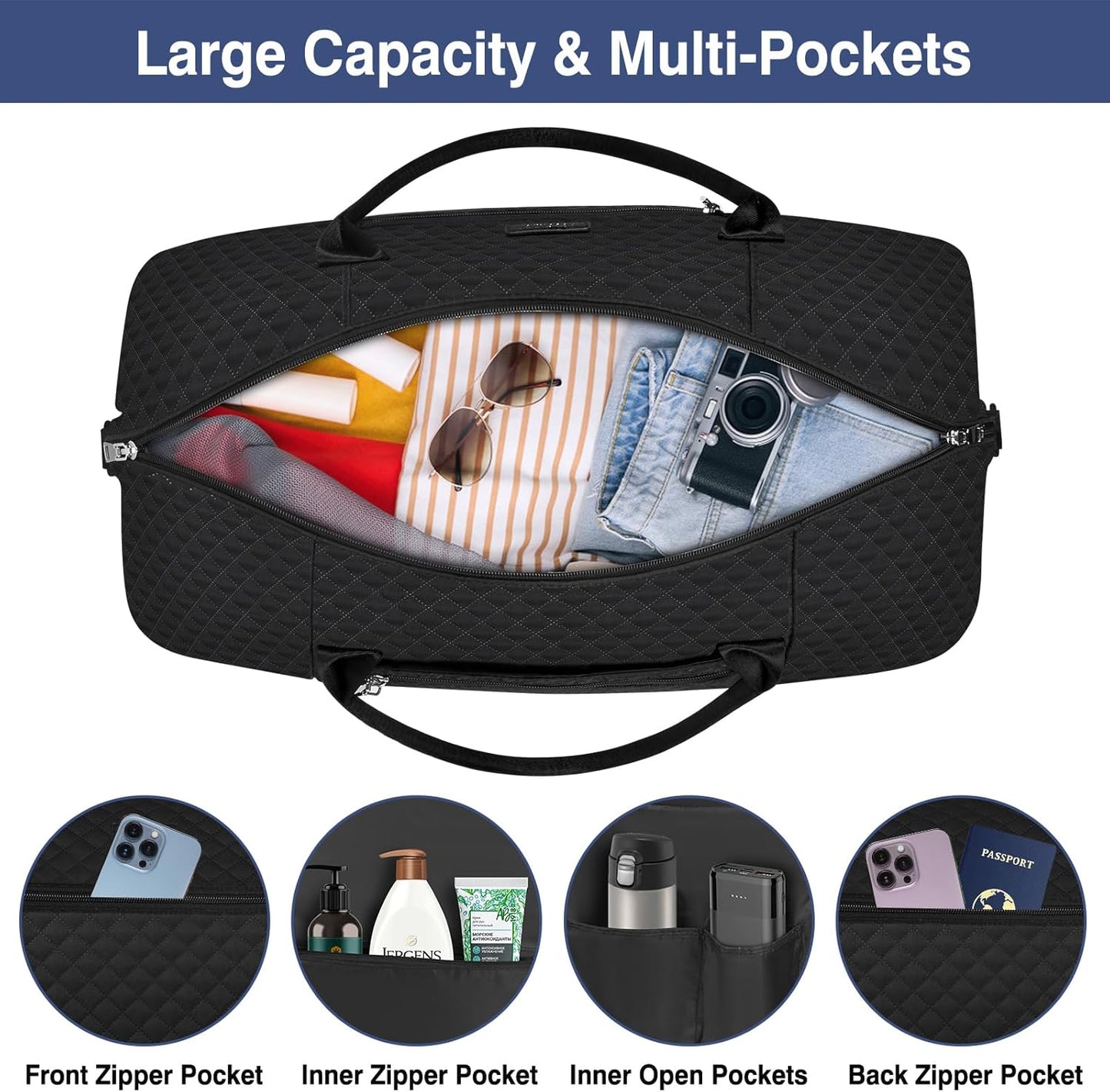 Weekender Bag for Women, Travel Duffel Bag Carry On Overnight Bag with Shoe Compartment Large Nylon