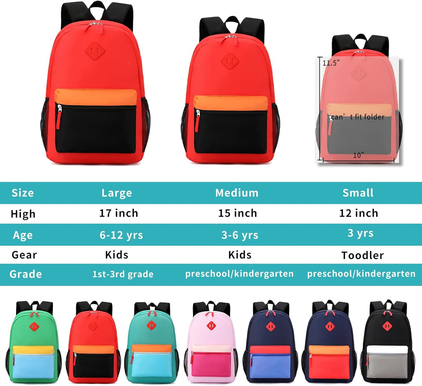 Elementary Backpack for Boys and Girls 5-9 Years Kindergarten Primary Kids Bookbag with Chest Buckle (Red Black, Large-17inch)