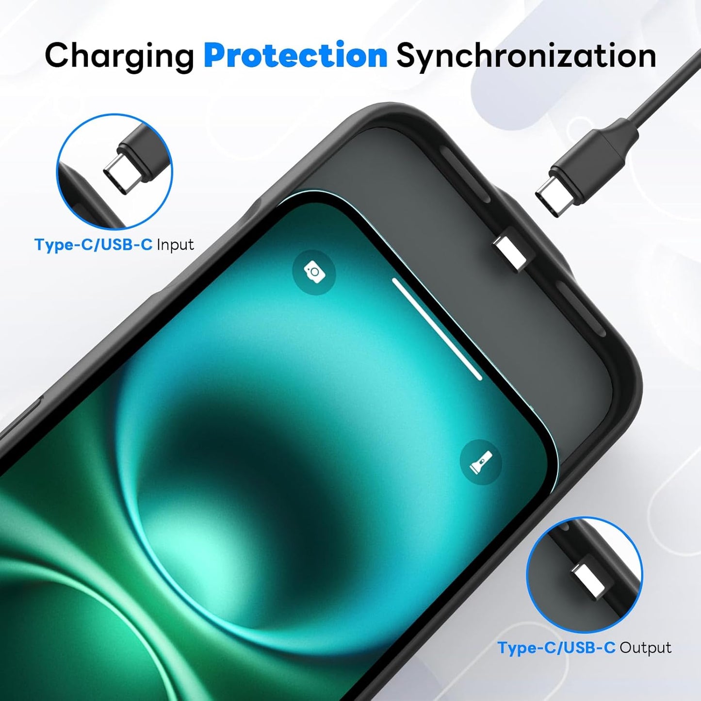 Battery Case for iPhone 16 (6.1 inch) Charging Case Ultra-Slim 7000mAh Rechargeable Portable Extended Charger Case Cover w/Tempered-Glass Protector-Black