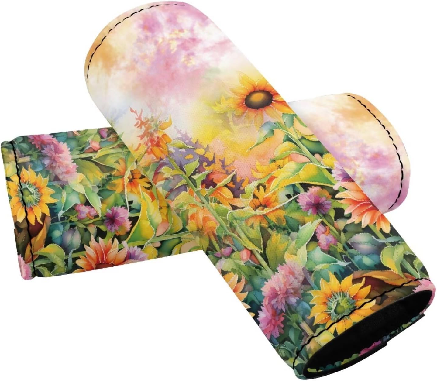 Sunflower Luggage Handle Wraps for Suitcase Soft Grip Handle Cover Set of 2 Pcs,Women Girls Suitcase Protective Handle Cover Reusable, Floral Print