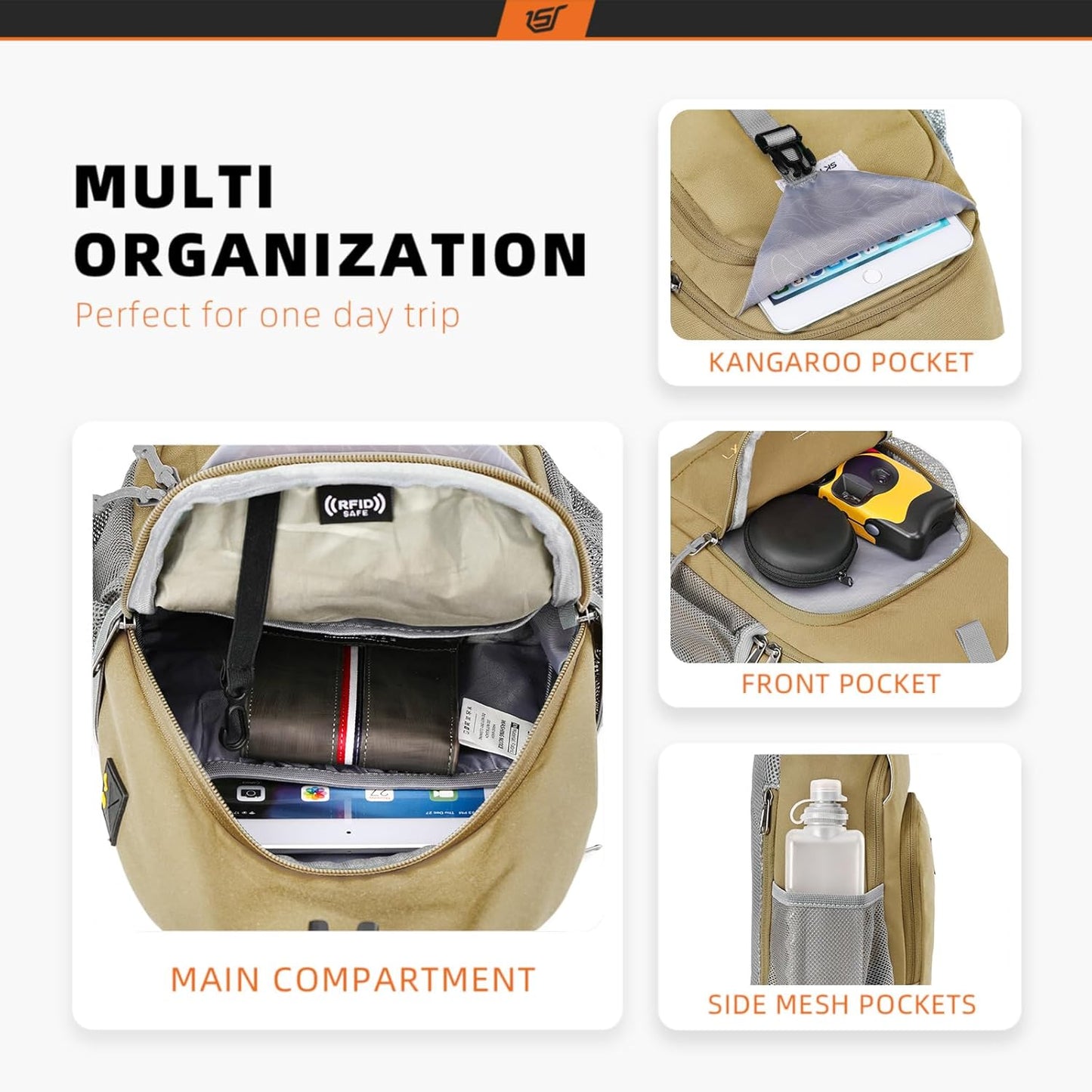 SKYSPER Sling Bag RFID Crossbody Sling Backpack Cross Body Shoulder Bag Travel Hiking Daypack for