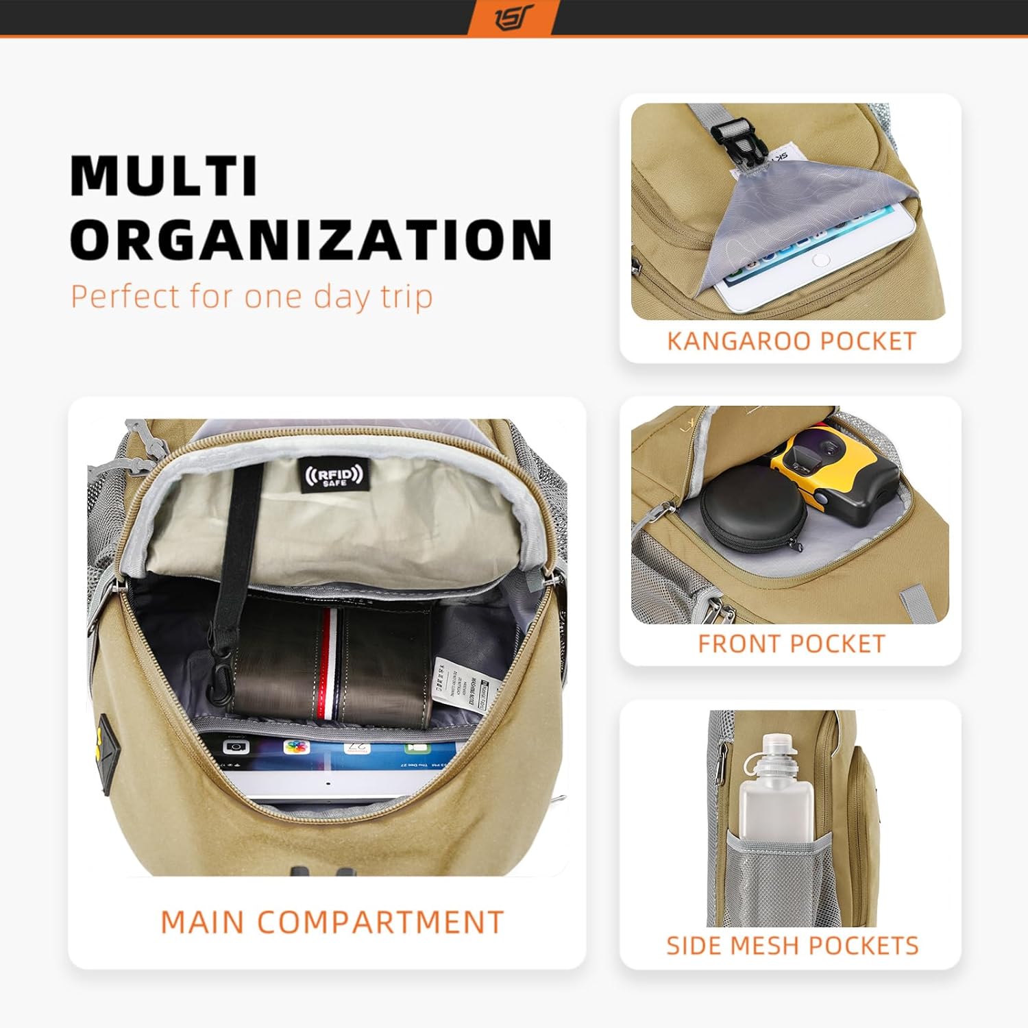 SKYSPER Sling Bag RFID Crossbody Sling Backpack Cross Body Shoulder Bag Travel Hiking Daypack for