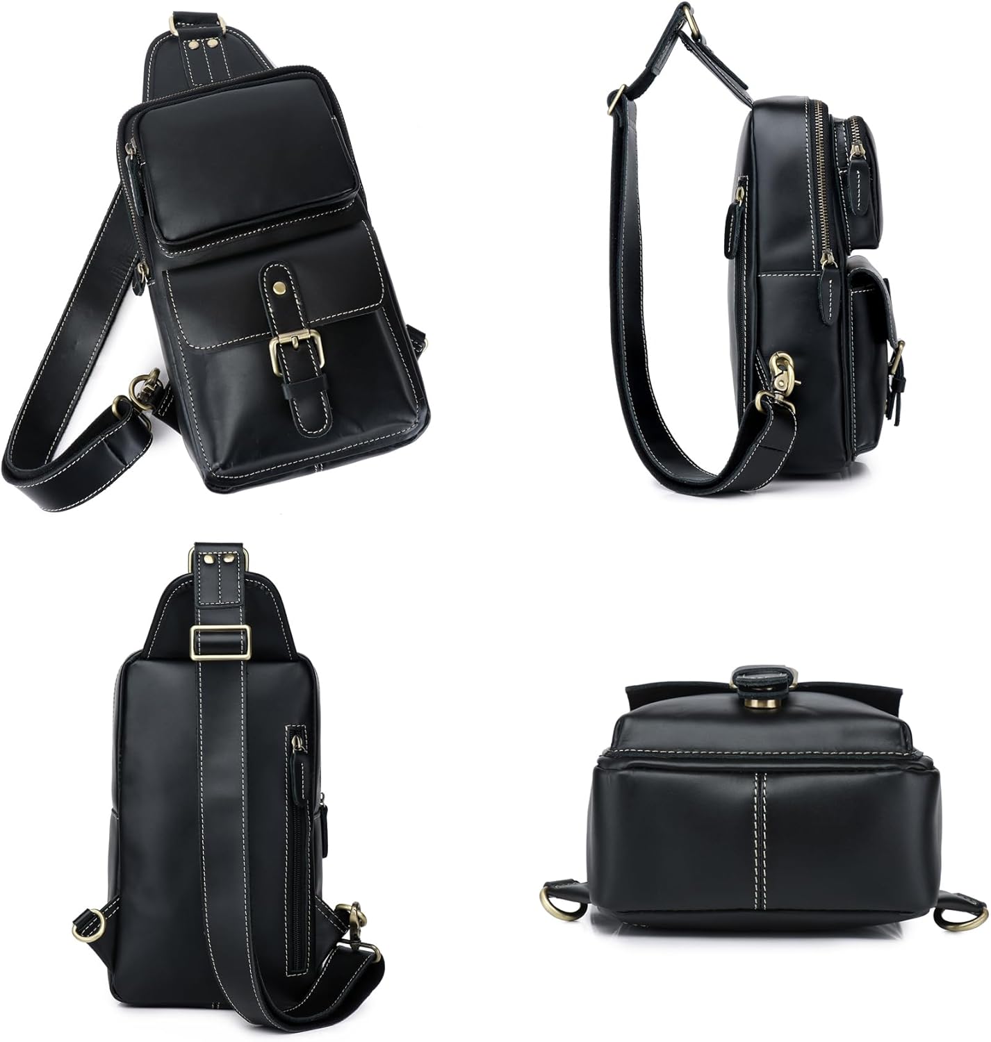 Genuine Leather Sling Bag for Men Women Backpack Chest Shoulder Satchel Crossbody Bags Casual Outdoor Daypack