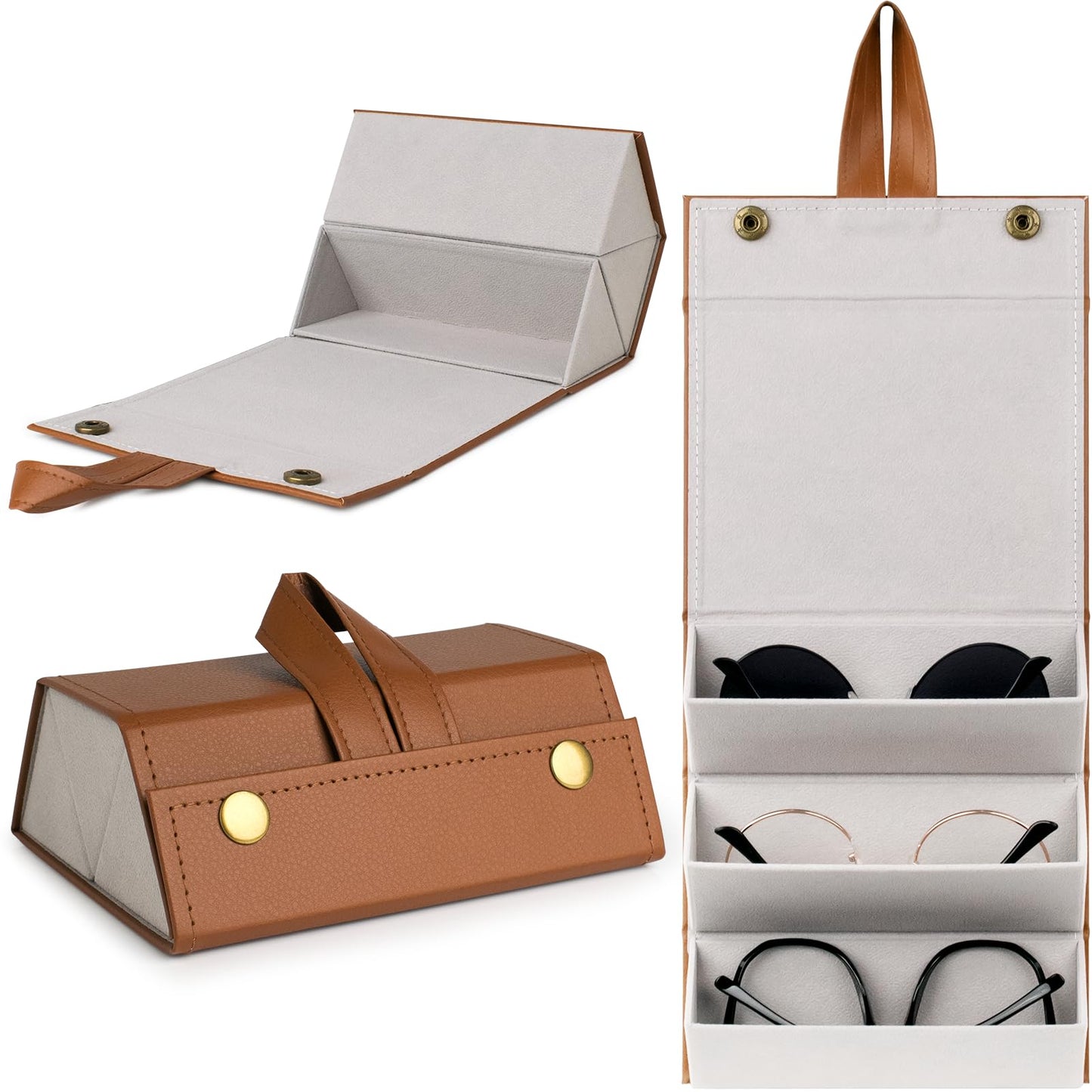 VACONICO Sunglasses Travel Case, Travel Sunglasses Case Organizer with 3 Slots Foldable Eyeglasses