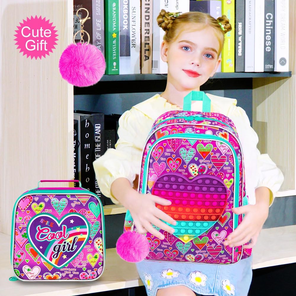 AGSDON 3PCS Girls Backpack，16" Kids Bookbag for Girl anf Water Resistant Backpacks for Preschool Toddler