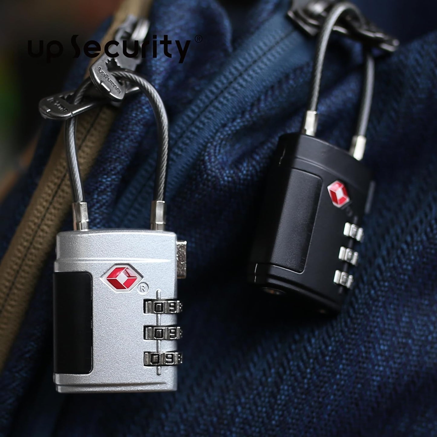 TSA Locks for Luggage, Small Padlock Combination, Luggage Locks TSA Approved, Combo Padlocks with Cable for Suitcase, Gym Locker, Backpack, Gun Case, Bag Zipper, Tool Box (Black+Black)