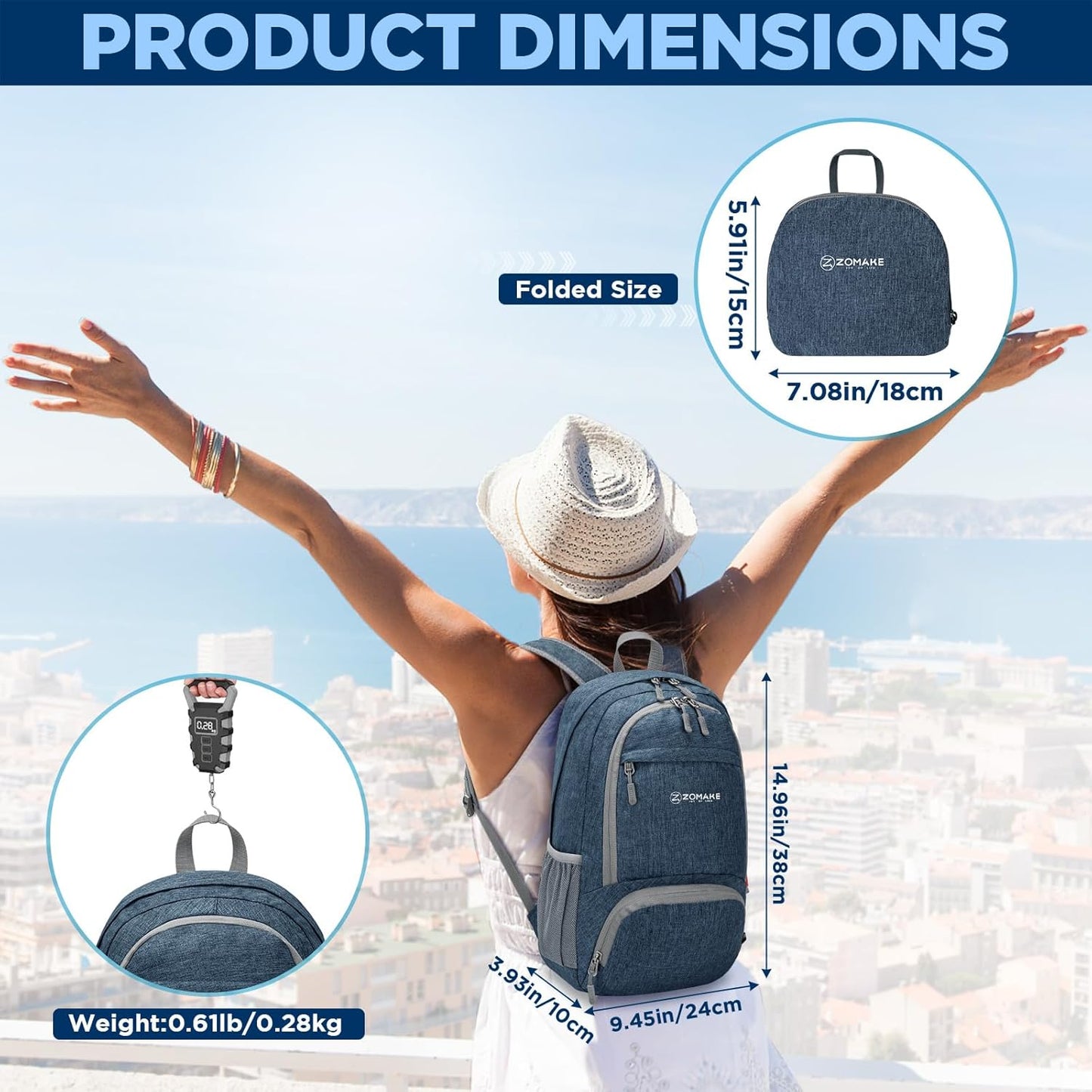 ZOMAKE Ultra Lightweight Packable Backpack 20L,Small Foldable Backpacks Hiking Water Resistant Collapsible Daypack for Women Men(Navy Blue-A2)