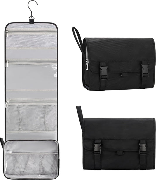 Relavel Travel Hanging Toiletry Bag for Men Women Travel Kit Shaving Bag Waterproof Large Makeup Bag Wash Bag Makeup Organizer Cosmetic Case for Bathroom Shower Black
