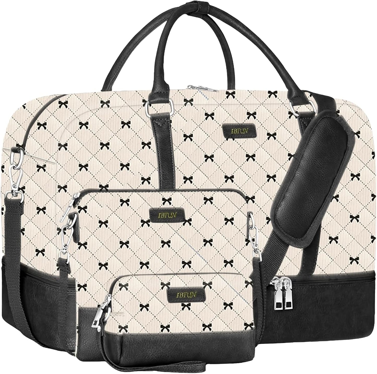 IBFUN Weekender Bags for Women, 21" Weekender Travel Bag, Travel Duffle Bag with Shoe Compartment Carry on Overnight Duffel Bag for Weekend Travel Business Trip, 3PCS