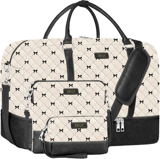 IBFUN Weekender Bags for Women, 21" Weekender Travel Bag, Travel Duffle Bag with Shoe Compartment Carry on Overnight Duffel Bag for Weekend Travel Business Trip, 3PCS