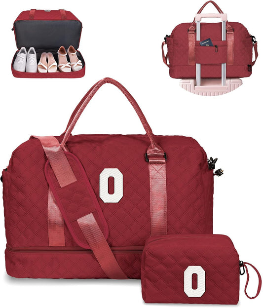 Personalized Teen Duffle Bag with Shoe Compartment, Weekender Overnight Travel Bag, Monogram Letter Bag with Makeup Bag, Birthday Gift