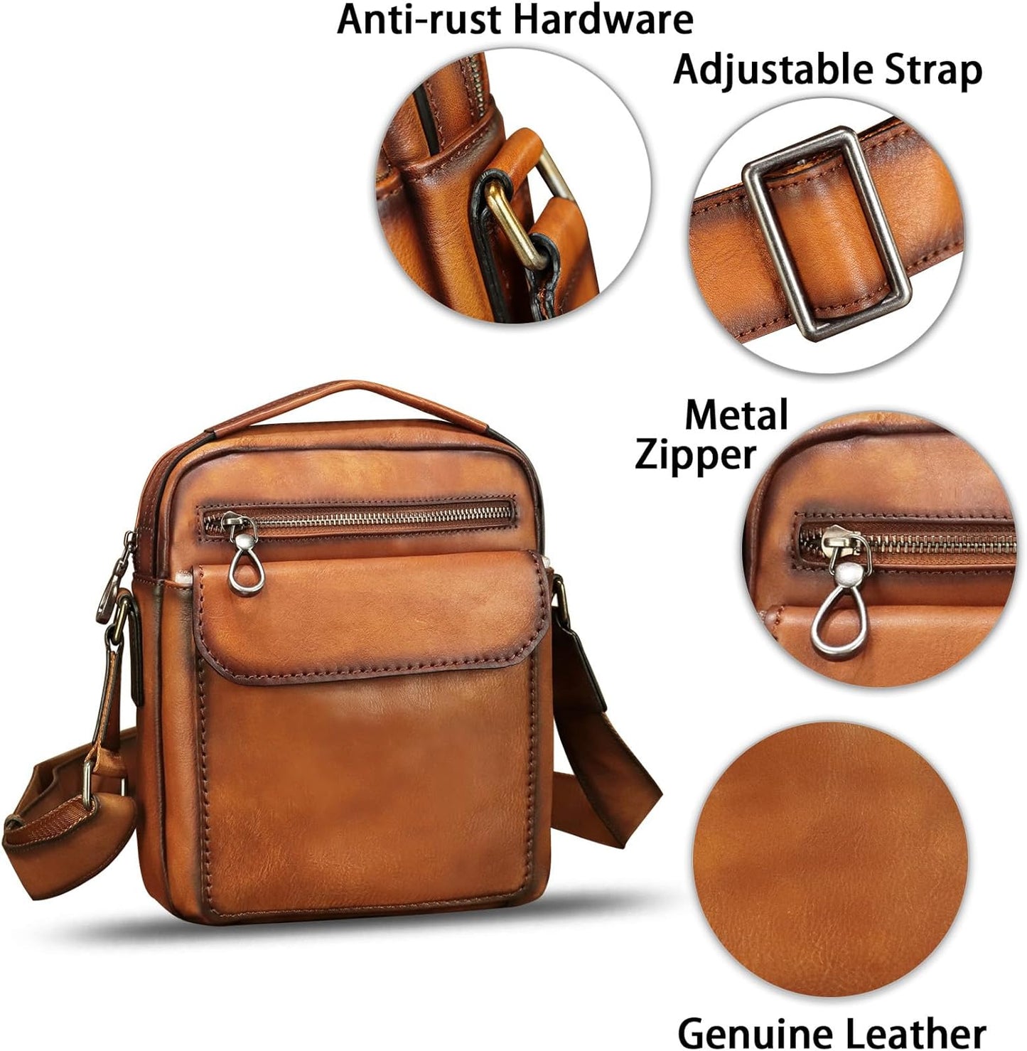 Genuine Leather Messenger Bag for Men Shoulder Crossbody Bag Vintage Man Purse Satchel Handbag