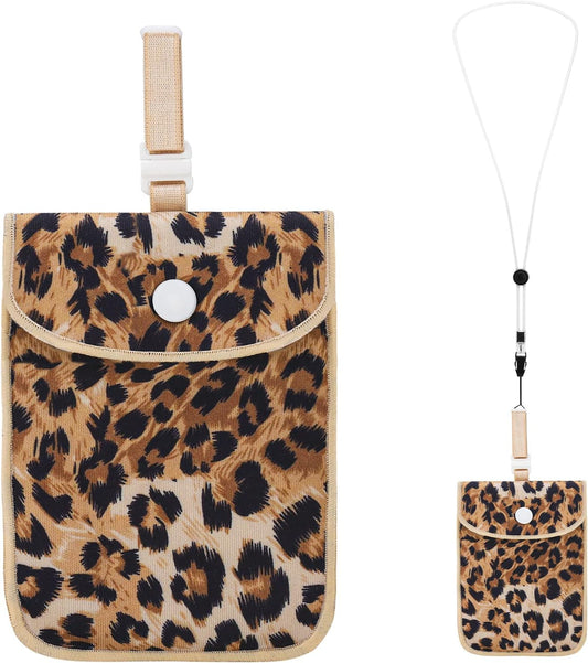 Hidden Bra Wallet, Travel Neck Pouch & Secert Money Pocket for Woman to Keep Valuables Safe for Secure Travel with Adjustable, Elastic Strap(Leopard print)