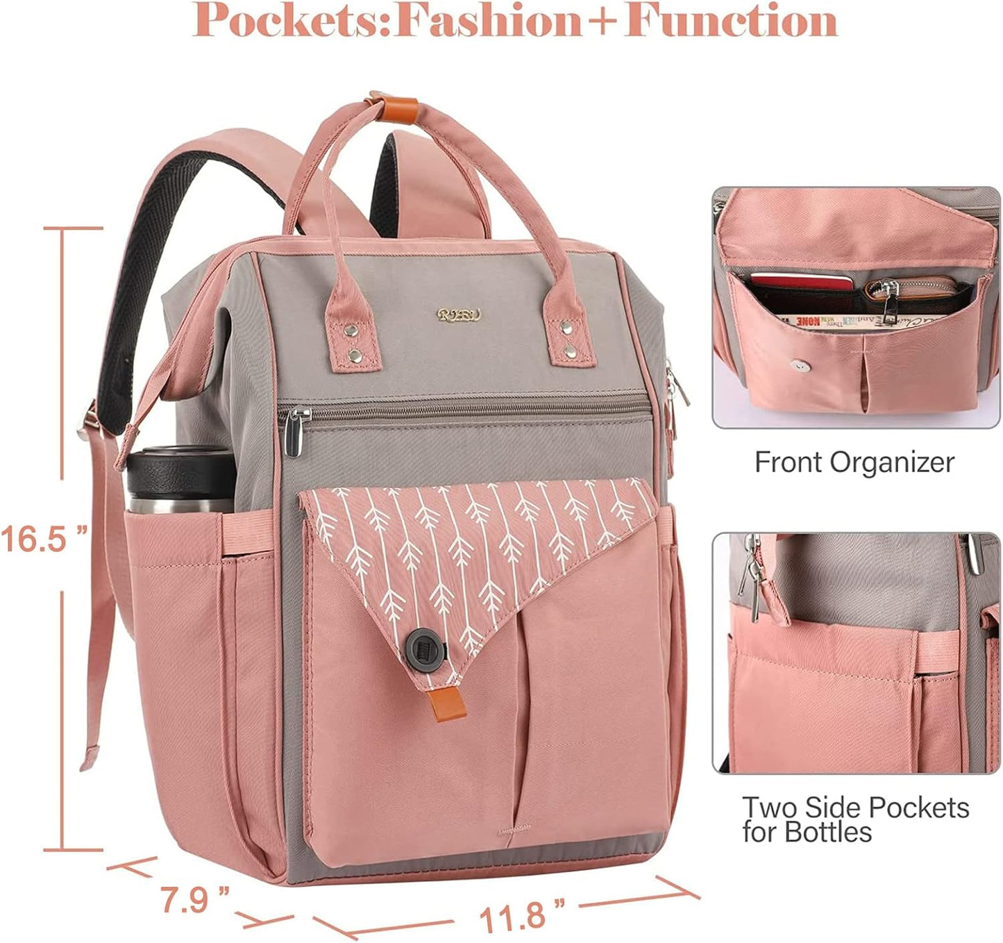 17.3 Inch Laptop Backpack for Women, Travel Anti Theft School Backpack with USB Charging Port, Water Resistant College School Computer Bag Gifts for Women, Girls, Teacher