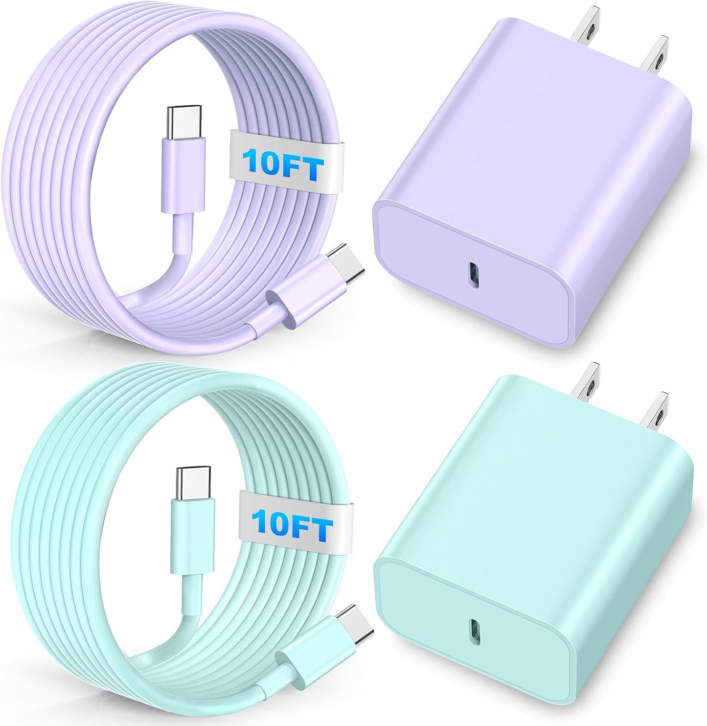 i Phone 16 15 Chargers Fast Charging 20W USB C Charger 10FT Type C Charging Cable Charger with 2 Pack Type C Wall Chargers for i Phone 15/16/17 Plus/Pro/Max/Pad Pro - Purple Green