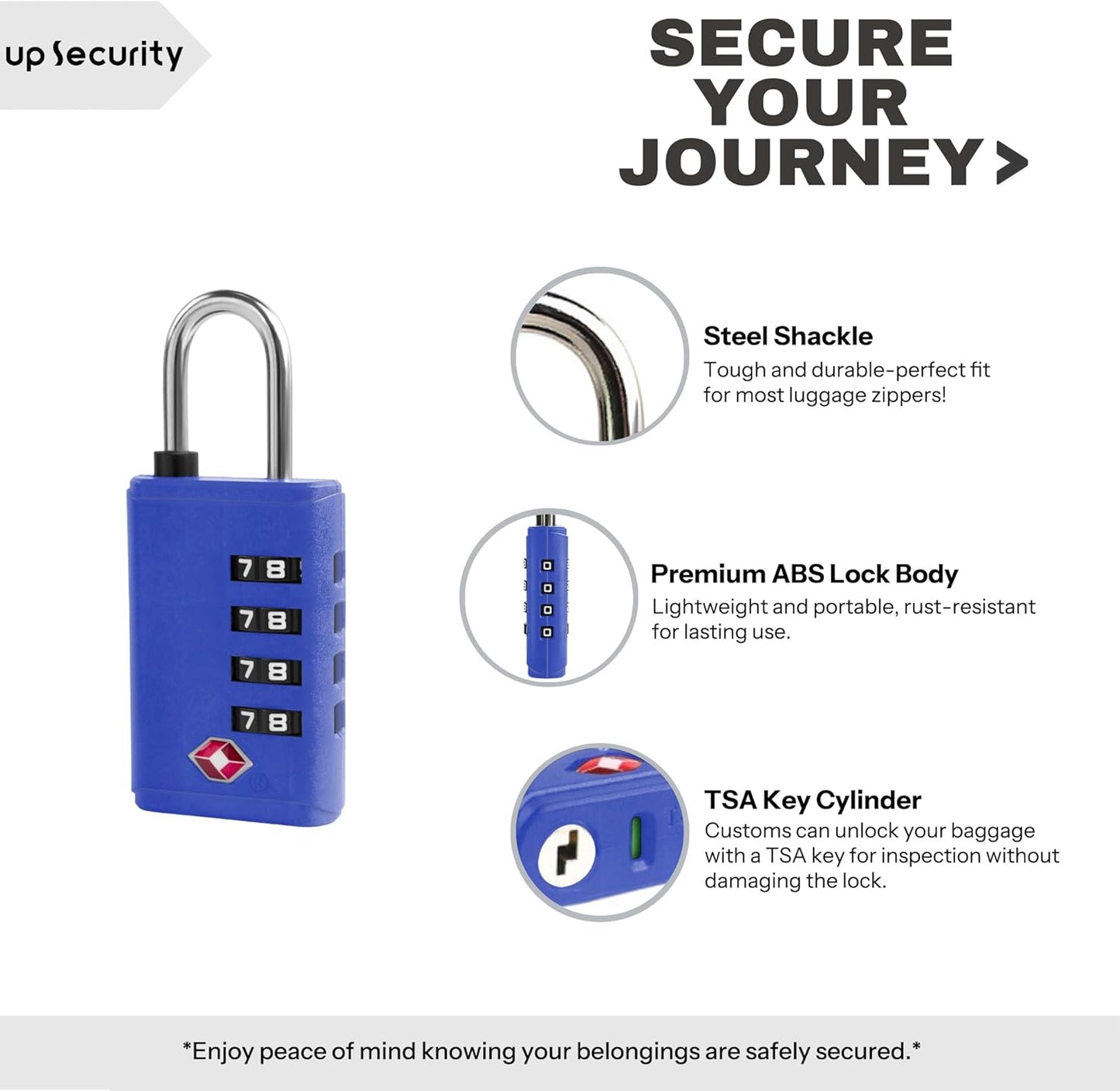 TSA Approved Locks for Luggage with Open Alert, Small Combo Lock with Code, Combination Padlock for Travel Essentials, Suitcase, Gym Locker, Cabinet, Case, Backpack, Bag Zipper (Blue)