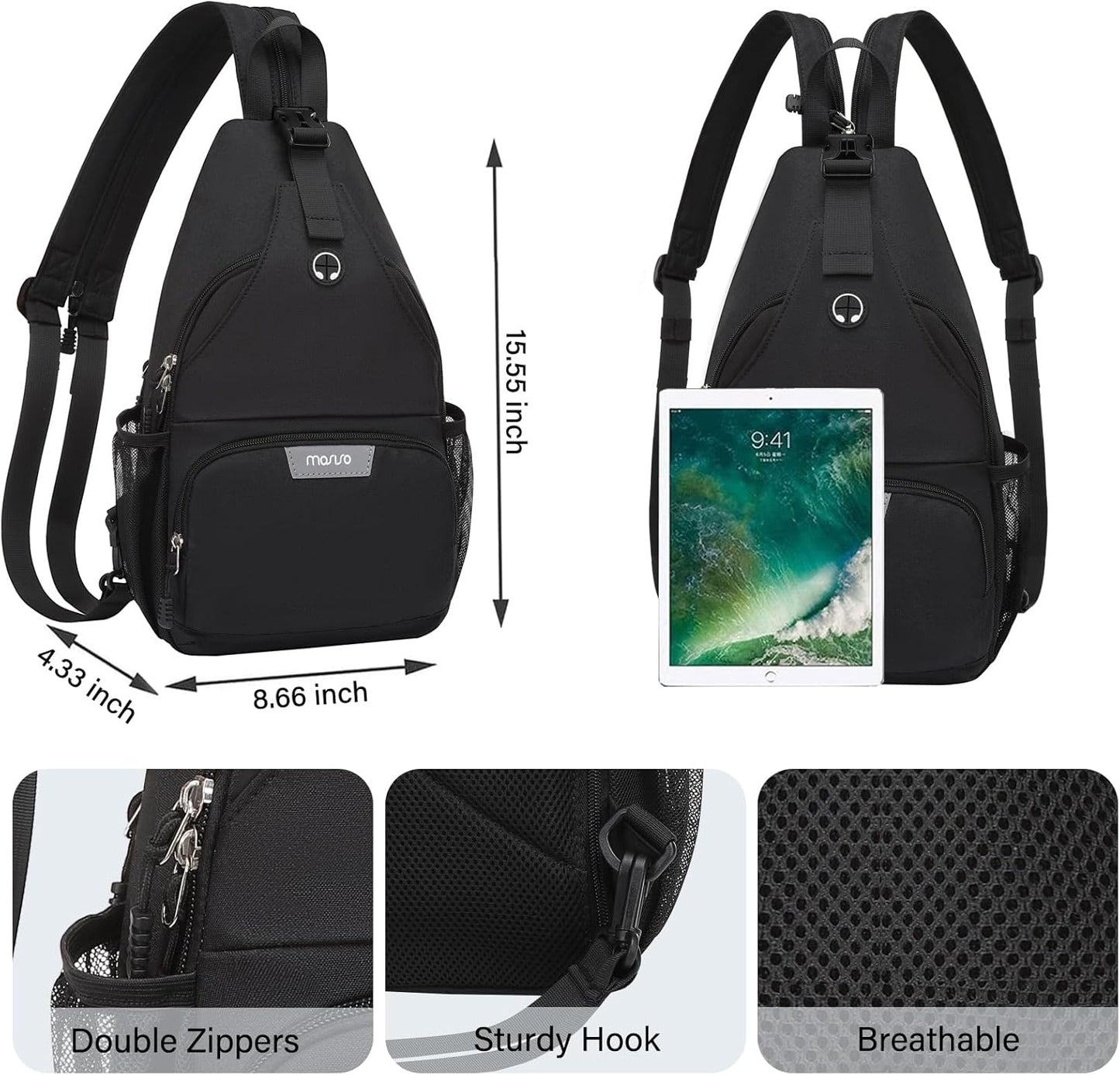 MOSISO Sling Backpack Travel Hiking Daypack, Crossbody Convertible Sling Bag with Front Pocket One Shoulder Chest Bag