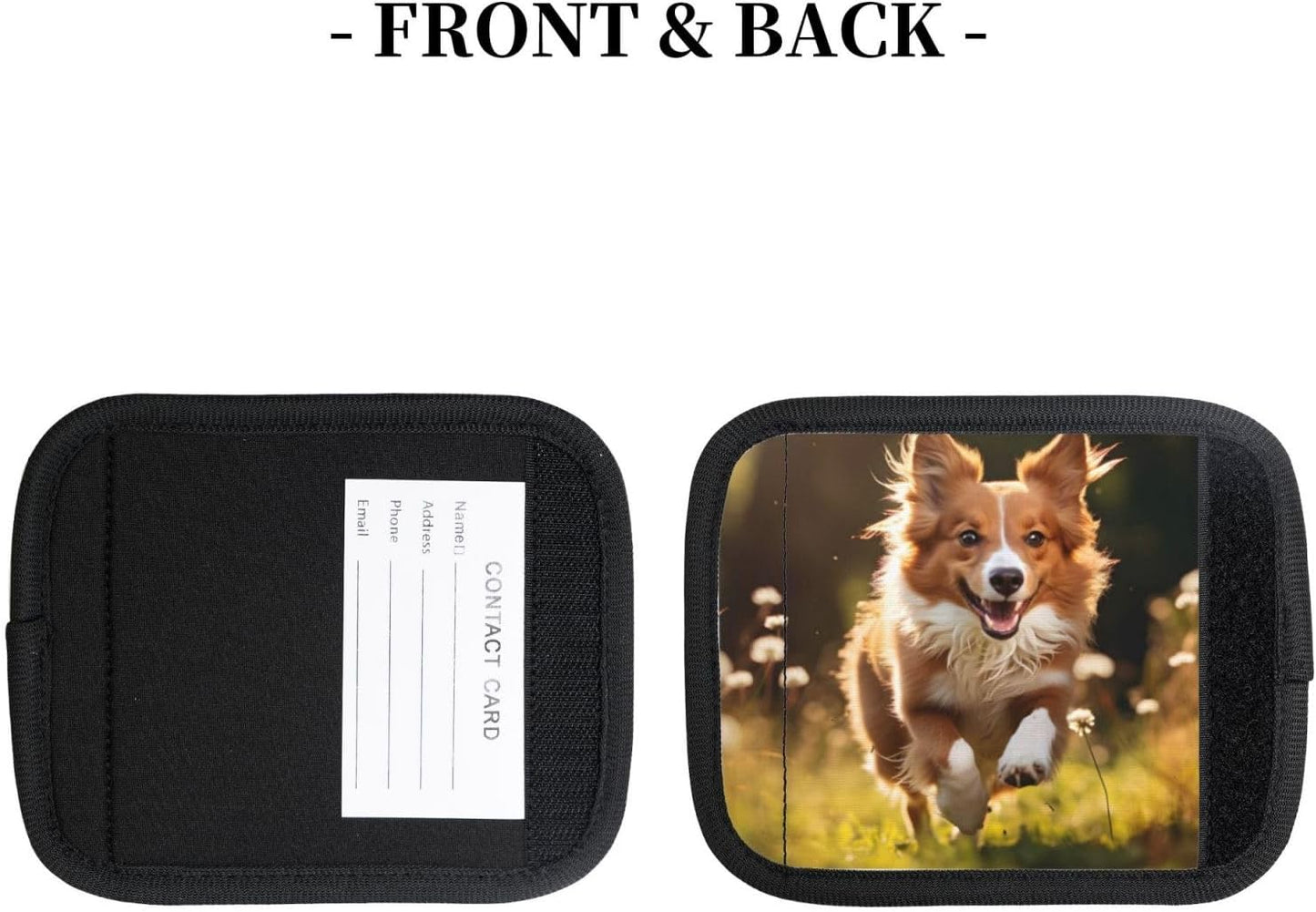 Luggage Handle Wraps Cute Running Dog Floral Luggage Identifiers Soft Neoprene Luggage Handle Wraps For Suitcase Trolley Handle Grip Cover 2 Pack Luggage Tags