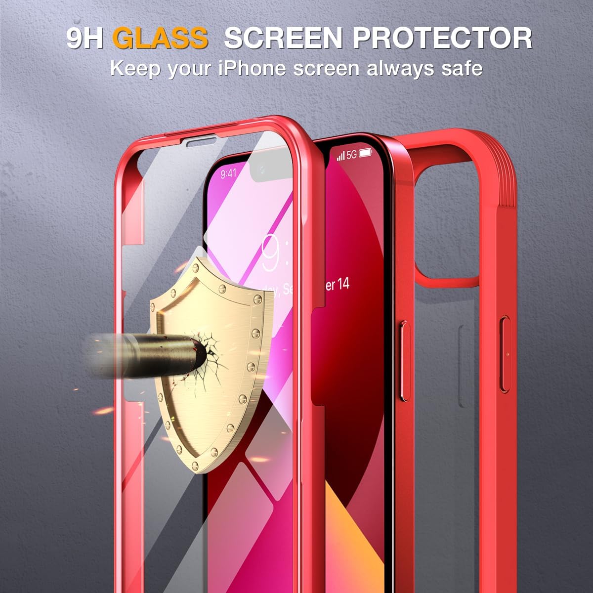 Miracase Magnetic Case for iPhone 13 Mini 5.4 Inch,with MagSafe,Built in Screen Protector,Full Body Protection(Red)
