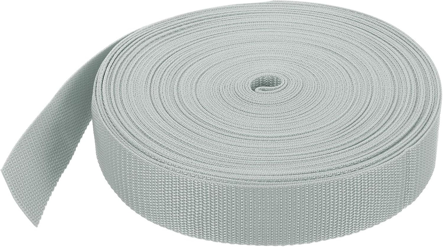 MECCANIXITY Lightweight Polypropylene Webbing Strap 1 1/2" 25 Yard Backpack Strapping Band Light Grey for Outdoor Luggage Cargo Straps