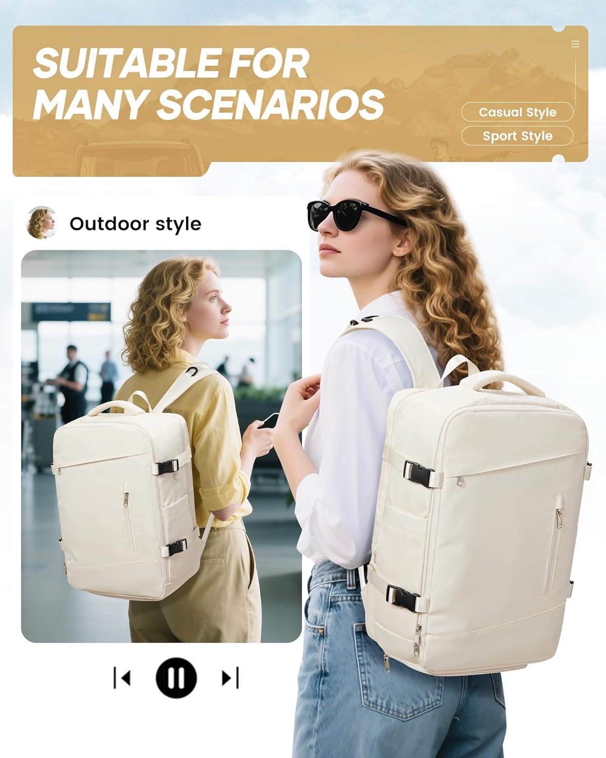 Vacuum Travel Backpack with Electric Vacpack Pump for Women, 40L Expandable Vacuum Compression Bags Personal Item Backpacks Flight Approved Traveling Carry on Suitcase Luggage, Beige