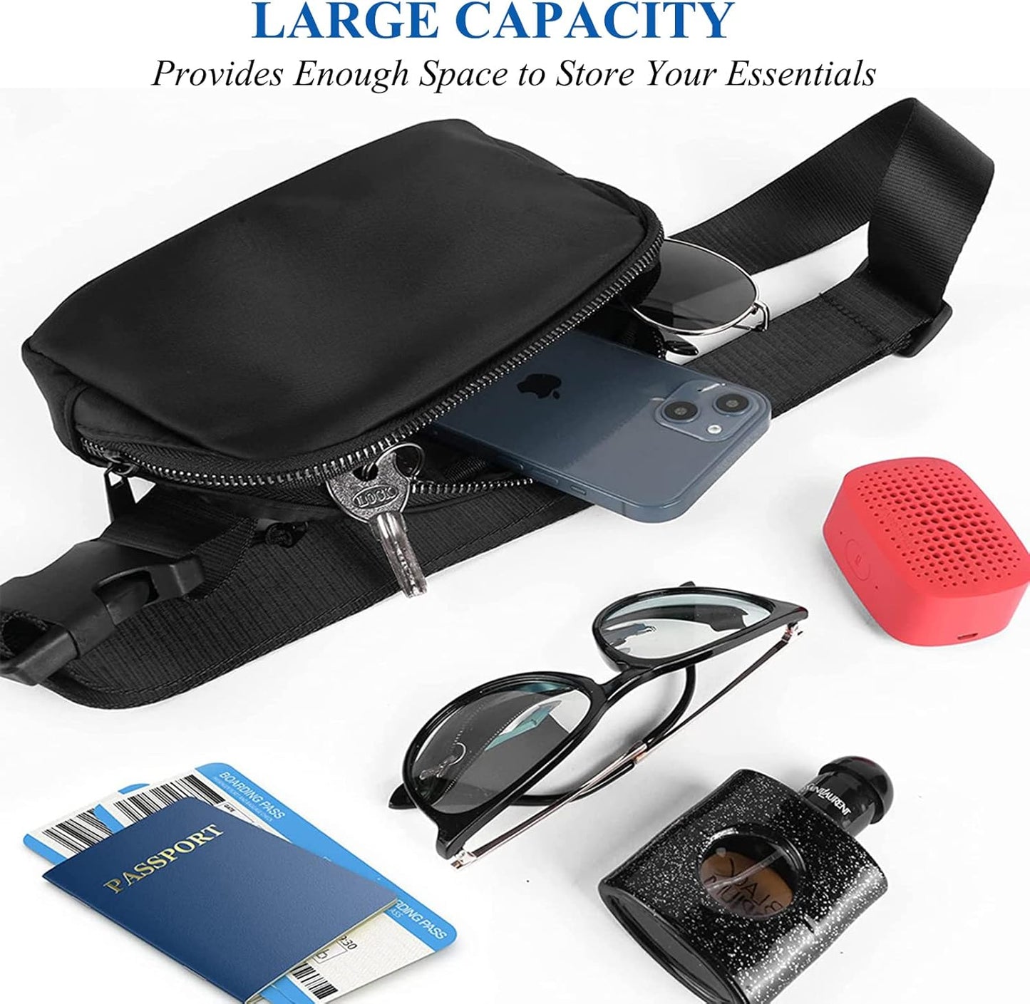 Fanny Pack for Women Men,Fashion Crossbody Bag Mini Belt Bag with Adjustable Strap and 11.8in Extension Belt, Waterproof Waist Bag for Outdoor Running Hiking Walking Travel (Black)