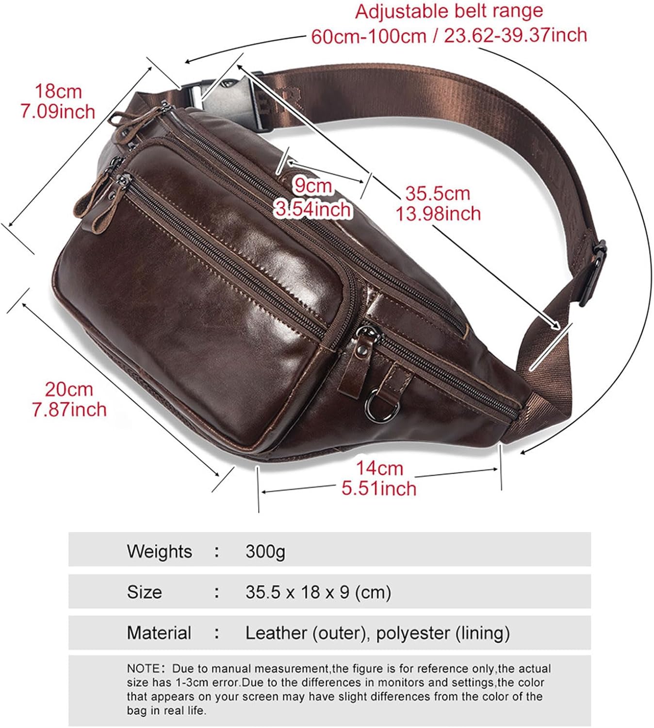 Genuine Leather Fanny Pack for Men Crossbody Chest Bag Outdoor Sports Waist Pack High Capacity Sling Bag (Brown)