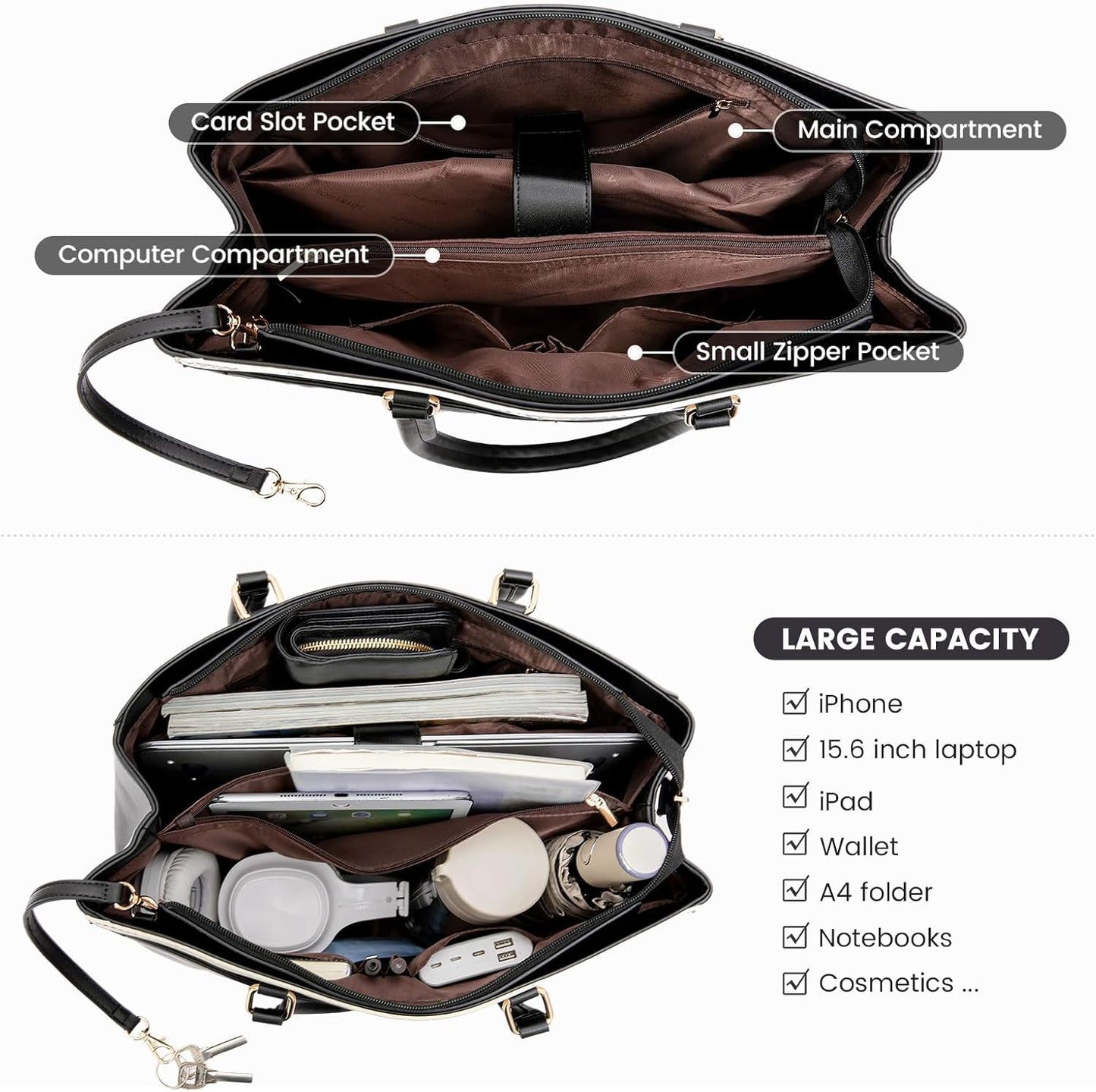 LOVEVOOK Laptop Bag for Women, 15.6 inch Laptop Tote Work Teacher Bags Cancas Computer Shoulder Bag,Black/Gray/White