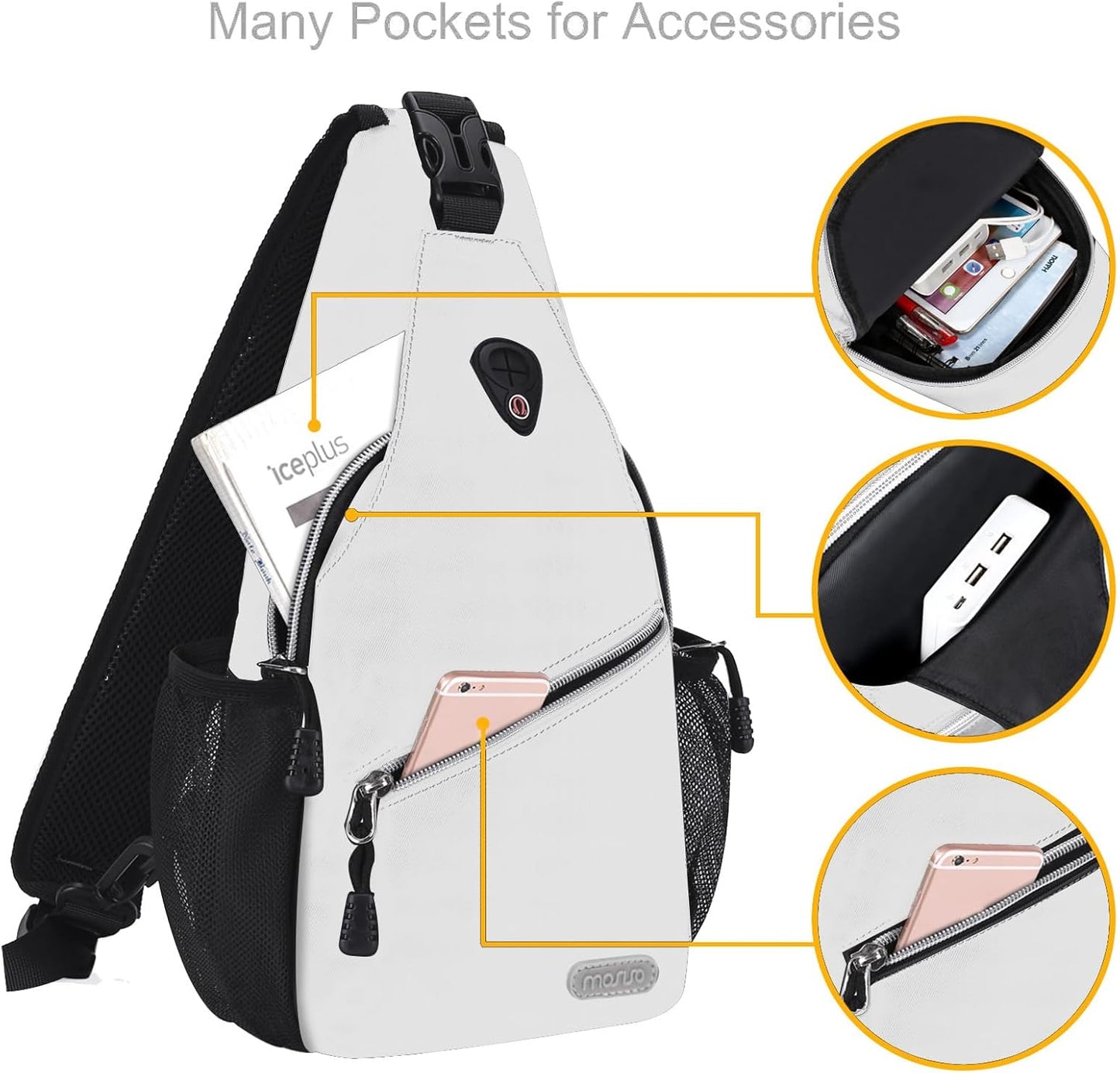 MOSISO Mini Sling Backpack,Small Hiking Daypack Travel Outdoor Casual Sports Bag, Ivory White