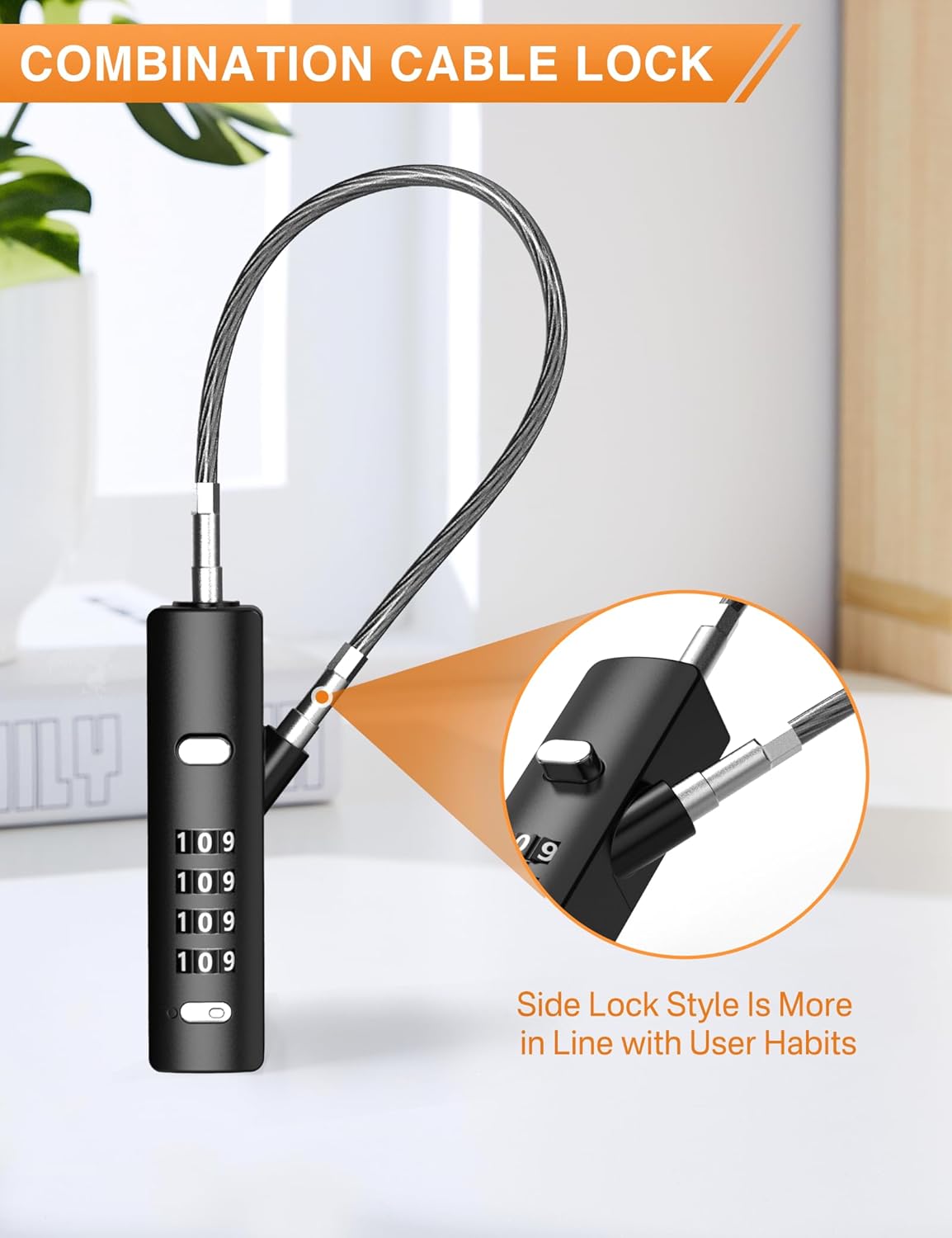 4-Digit Combination Cable Luggage Lock with 3 Interchangeable Steel Cables (9"/24"/47") – for Bike, Backpack, Gym, Cabinet, Gate (Gray, 1 Pack)