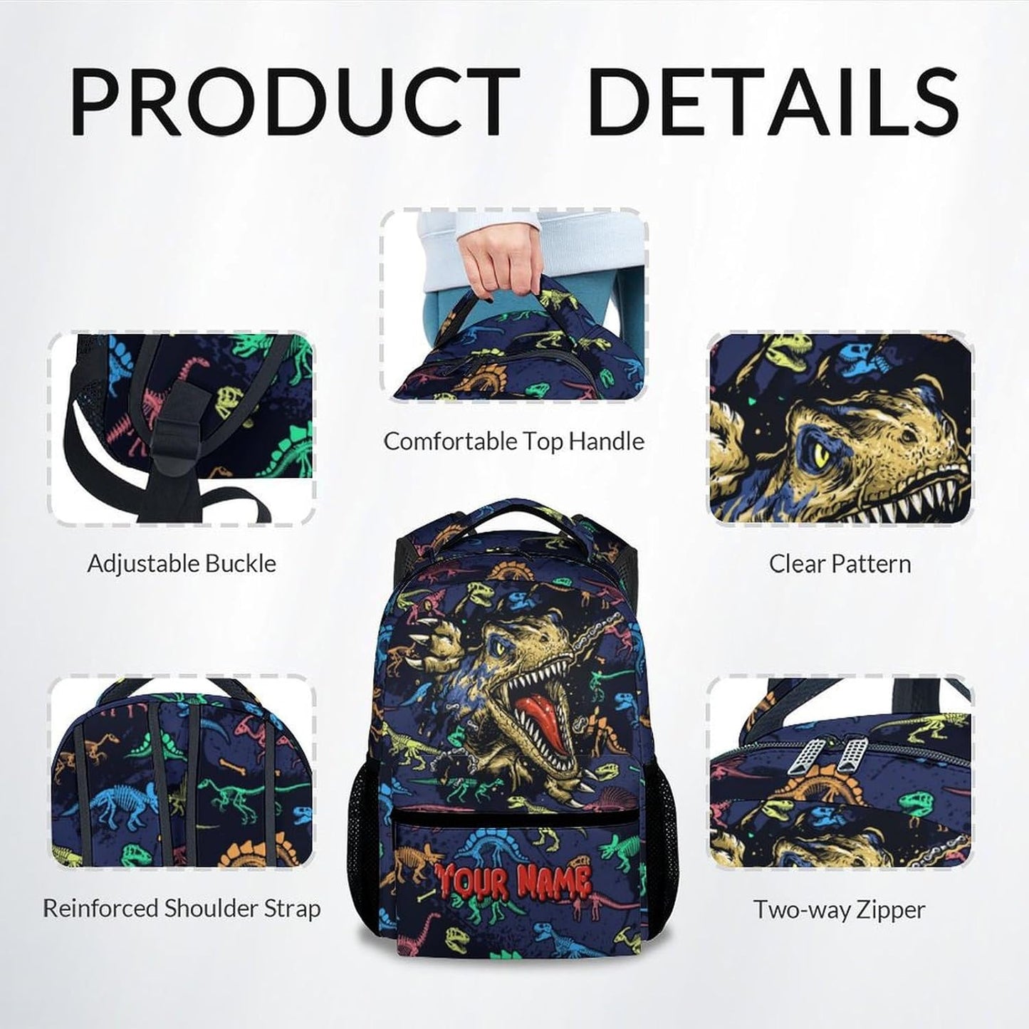 Boys Backpack - Personalized Cool Dinosaurs Bookbag for School, Travel - 17 Inch Custom School Bag for Kids