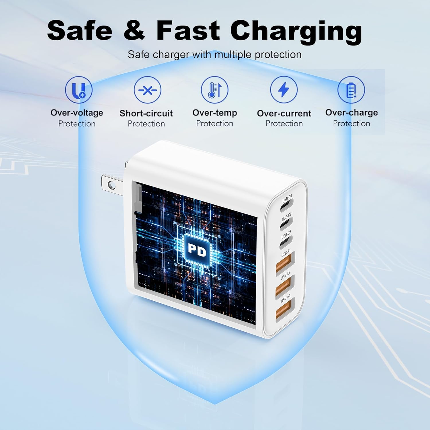 USB C Charger Block, 2-Pack 65W 6-Port USB C Wall Charger iPhone Charger Fast Charging PD Power