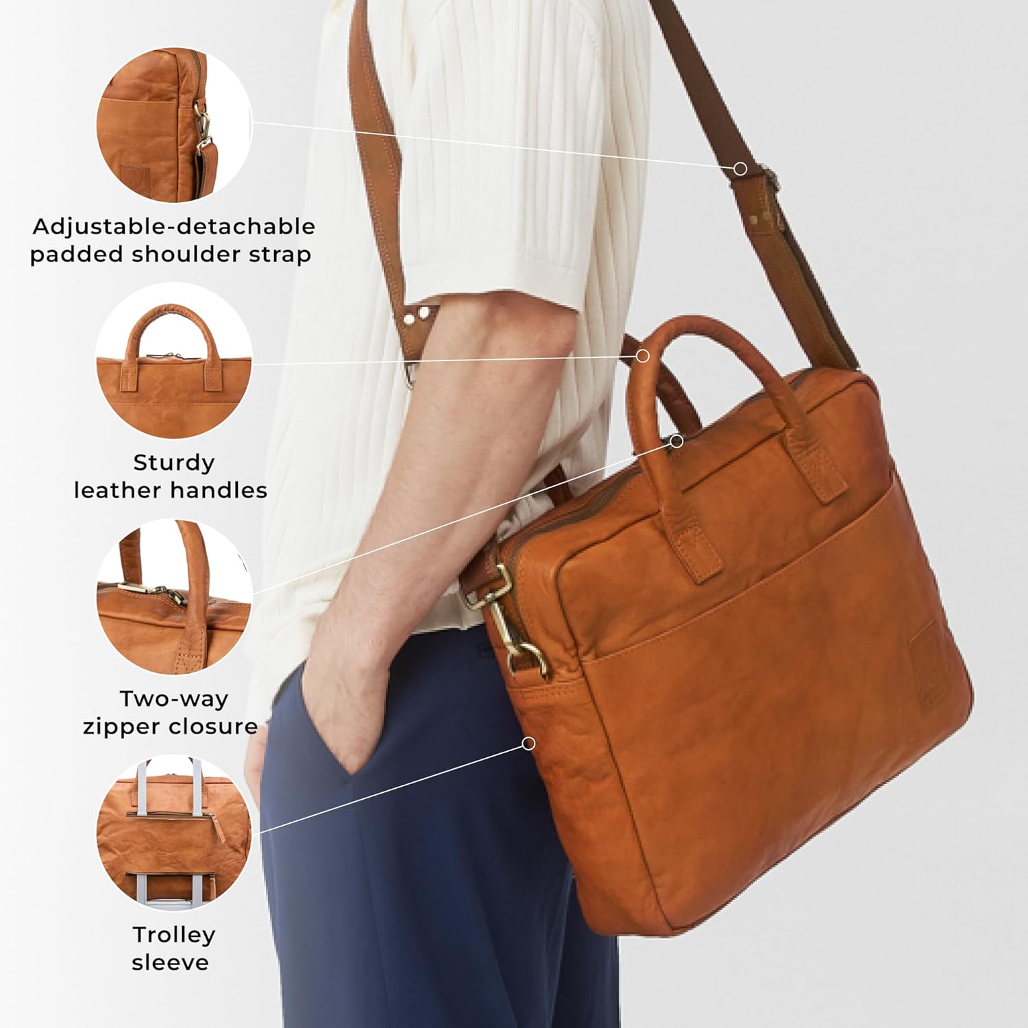 BERLINER BAGS Vintage Genuine Leather Laptop Bag Madrid, Work Bag, Briefcase for Men and Women