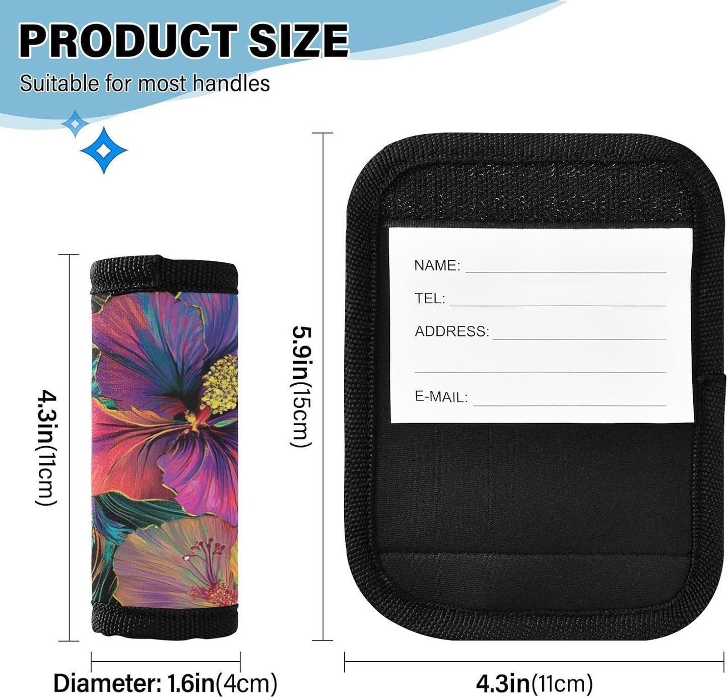 Colorful Blooming Hibiscus 2 Pack Luggage Handle Wraps Covers for Suitcase Identifiers Bag Tags Travel Accessories