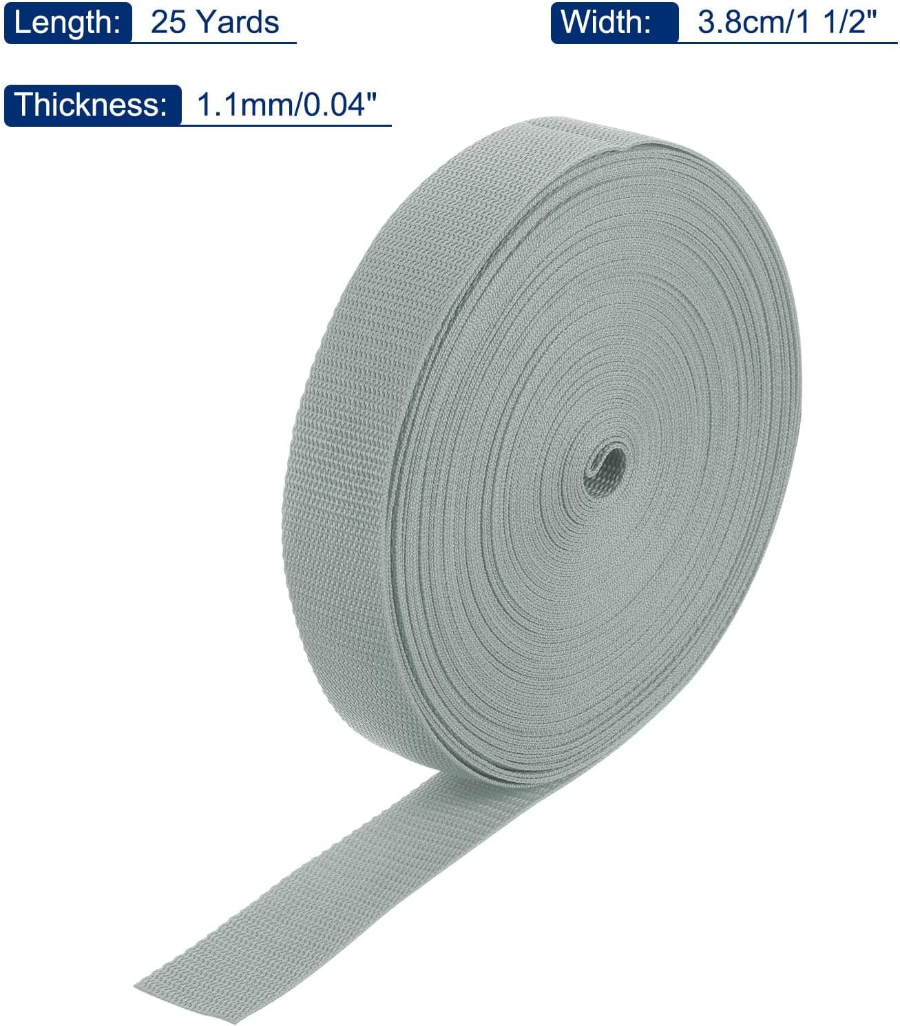MECCANIXITY Lightweight Polypropylene Webbing Strap 1 1/2" 25 Yard Backpack Strapping Band Light Grey for Outdoor Luggage Cargo Straps
