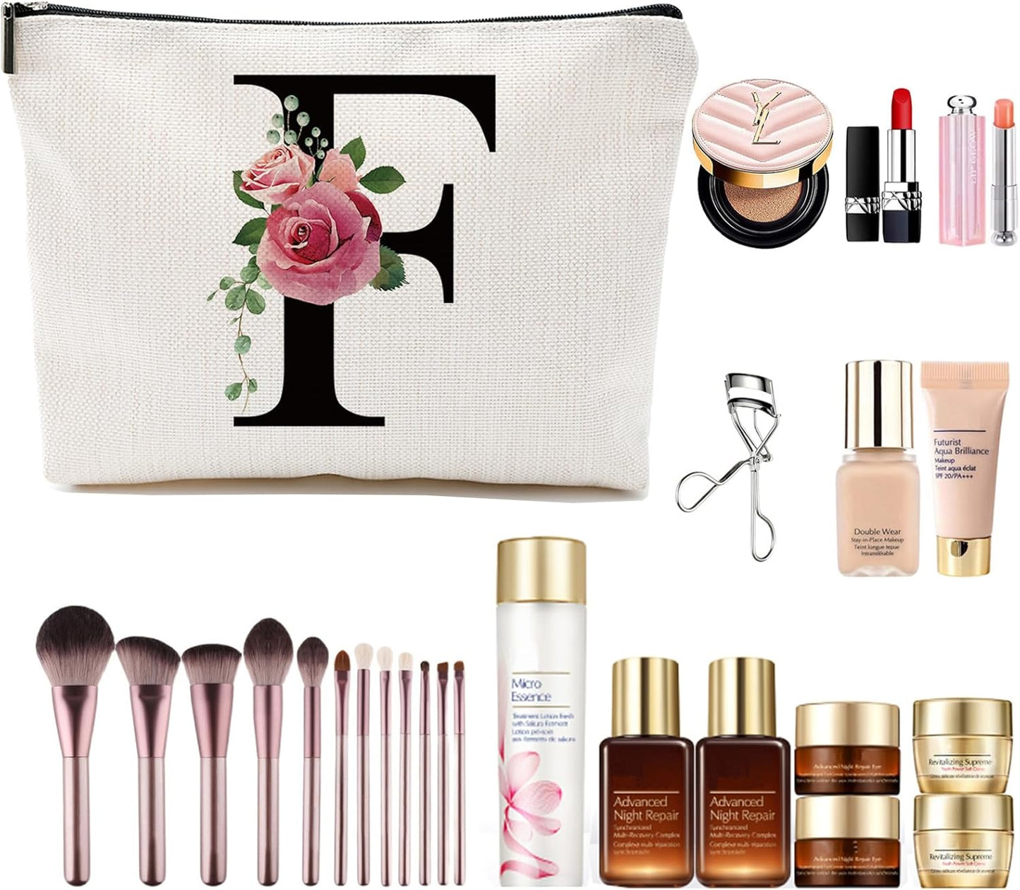 Initial A-Z Personalized Letter Makeup Bag, Monogrammed Bridesmaid Gifts/Presents Cosmetic Bag, Portable Stationery Storage Organizer Pouch, Friendship Love Travel Makeup Bags