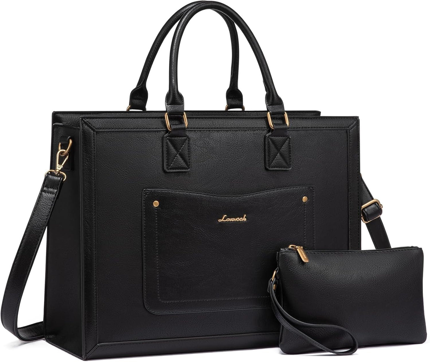 LOVEVOOK Laptop Tote Bag for Women, 17.3 Inch Work Bags, Vintage Leather Tote Bag, Waterproof Computer Bags with Clutch Purse, Large Capacity Messenger Bag for Teacher College Business Office