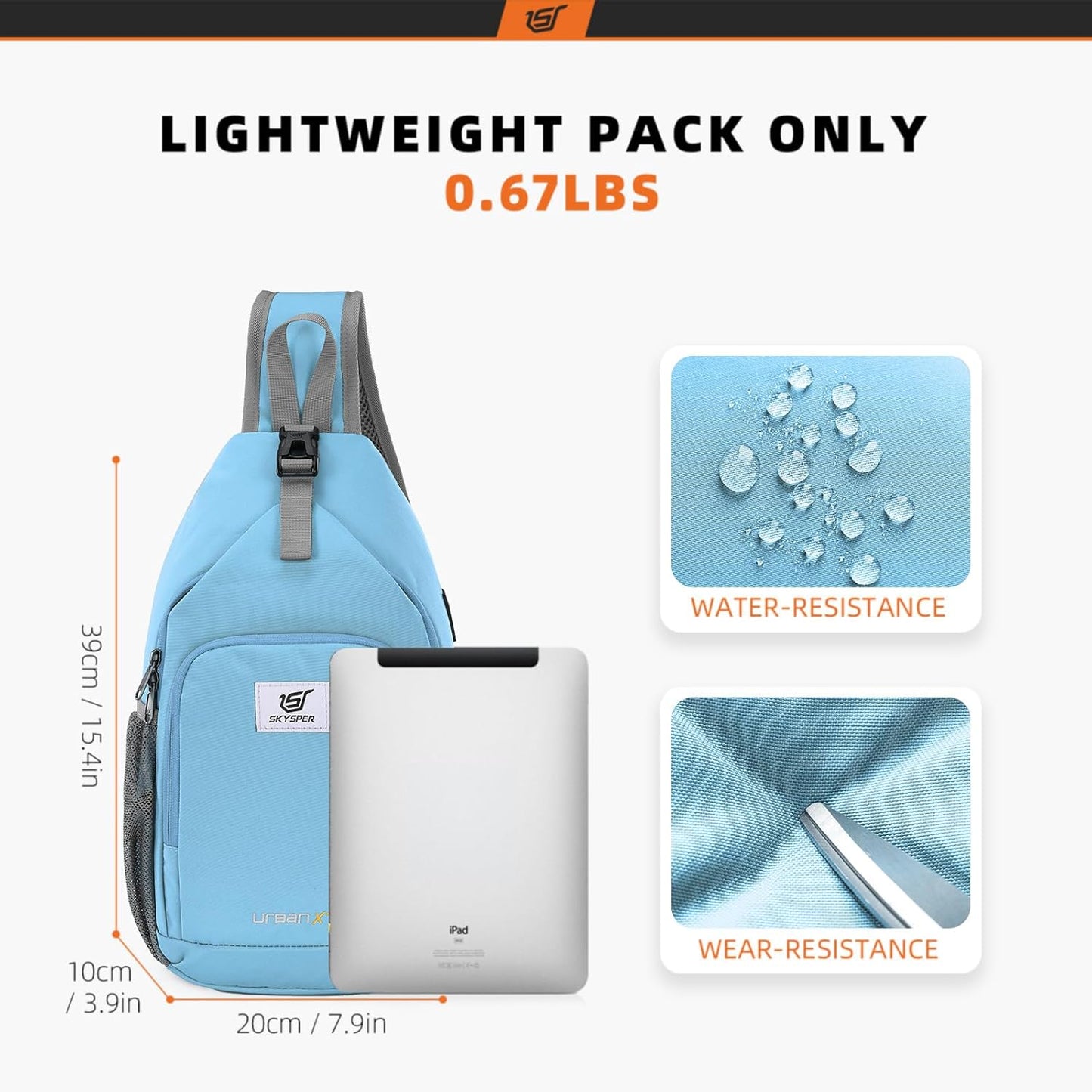 SKYSPER Sling Bag RFID Crossbody Sling Backpack Cross Body Shoulder Bag Travel Hiking Daypack for Women Men(Lightblue)